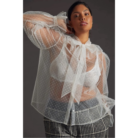 Anthropologie Dolan Sheer Tie-Neck Blouse NWT Size Small - Picture 5 of 15